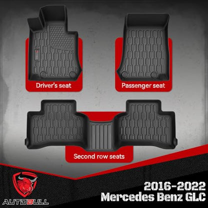Floor Mats Compatible with 2016-2022 Mercedes Benz GLC, All Weather TPE Floor Liners, Custom Fit Car mats, 1st & 2nd Row, Black - style: Mercedes Benz GLC 2016-2022