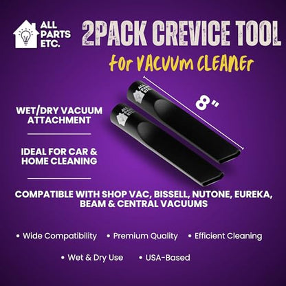 2-Pack Crevice Tool for Vacuum Cleaner, 1.25” Wet/Dry Vacuum Attachment, 8” Length, Compatible with Shop Vac, Bissell, Nutone, Eureka, Beam & Central Vacuums - color: Crevice Tool 9"