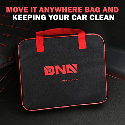 DNA Motoring Car Detailing Brush Cleaning Tools Set with Carry Bag for Auto Interior & Exterior Wheel Dashboard Vent, Red,TOOLS-00278 - style: Detailing Brush set Red