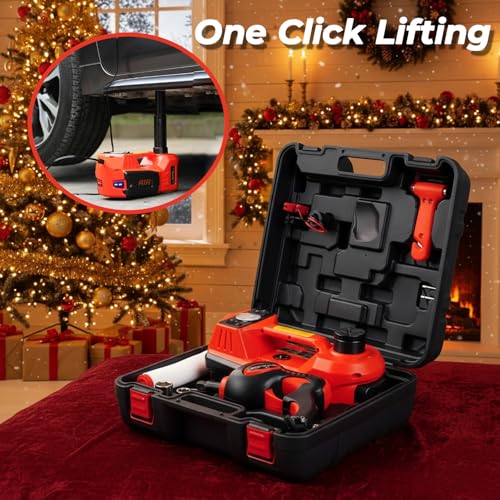 STANDTALL Electric Car Jack Kit 5 Ton 12V Electric Jack for Car with Impact Wrench and Tire Inflator Pump for SUV Sedan Truck Change Tires Garage Repair - color: Red Jack+Impact Wrench