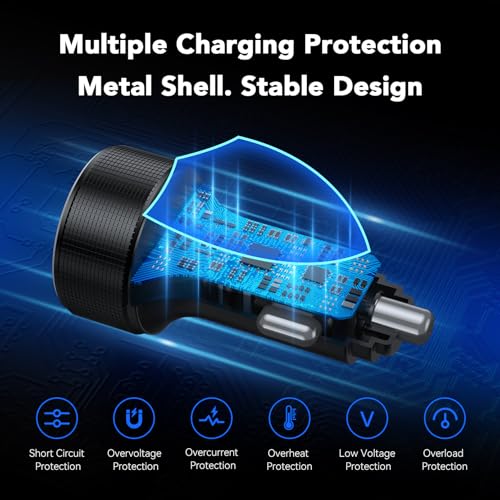 4-Port USB C Car Charger Fast Charging, Car Phone Charger Adapter with 30W PD & QC3.0 Dual USB C & USB A Port Real-Time LED Voltmeter 12V/24V Cigarette Lighter Adapter for iPhone Galaxy & Android - color: Grey
