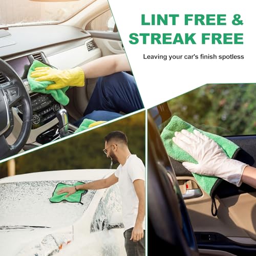 Nuenen 20 Pcs Microfiber Car Drying Towels Microfiber Cleaning Cloth 800 GSM Thick Plush Cleaning Dusting Cloth Auto Detailing Absorbent Towels Rags for Car Household Kitchen Window(Grey and Green) - color: Grey and Green