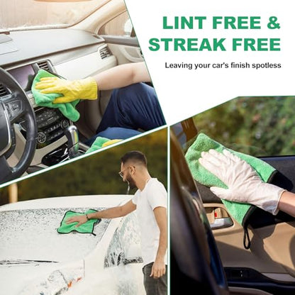 Nuenen 20 Pcs Microfiber Car Drying Towels Microfiber Cleaning Cloth 800 GSM Thick Plush Cleaning Dusting Cloth Auto Detailing Absorbent Towels Rags for Car Household Kitchen Window(Grey and Green) - color: Grey and Green