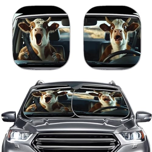 Funny Cow Print Sunshade Visor 2 PCS Car Windshield Sun Shade Easy Installation Foldable Automotive Interior Accessories for Sun Protection Sun Shade for UV Protection - color: Funny Cow Print