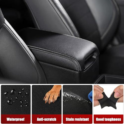 KBH Center Console Armrest Cover Upholstery for Toyota Camry 2012-2017, Vinyl Leather, Middle Console Replacment Covering, Black-Gray Stitch (Leather Part Only) - color: Black-Gray Stitch, size: Camry 2012-2017