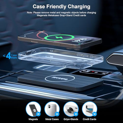Wireless Car Charger Pad, 15W Fast Charging Pad with 70cm Extension Cable, Non Slip Car Wireless Phone Charger Mat Compatible with iPhone 16/15/14/13, AirPods, Samsung S25 S24(Extension USB-C) - color: Black-Extension USB-C