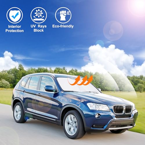 Windshield Sun Shade Custom Fit for 2011 2012 2013 2014 2015 2016 2017 BMW X3 Accessories Foldable Sunshade Sun Blocker Protect Car from Sun Rays & Heat Damage Keep Car Cooler - size: Fit BMW X3 2011-2017