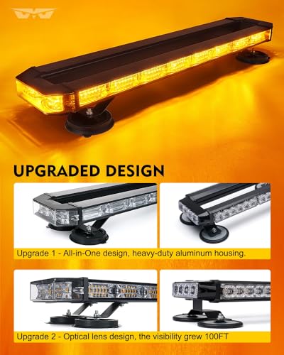 LUMENIX 26-Inch LED Rooftop Strobe Emergency Lights Bar for Vehicles, w/Controller Heavy-Duty Magnetic Mount Safety Beacon Construction Light for Trucks Roof Top Traffic Lightbar - Amber - color: Amber