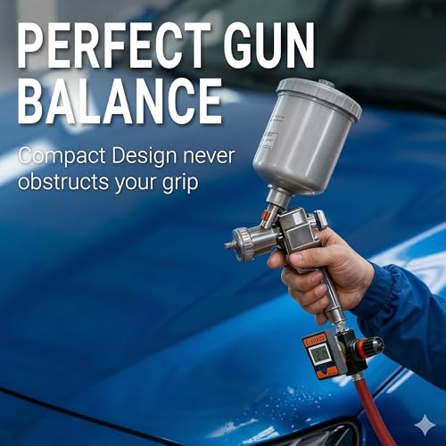 LE LEMATEC Digital Air Pressure Regulator with Locking Valve for Air Slip Prevention, 1/4 NPT Inline Airflow Regulator Up to 160 PSI for Air Compressor, HVLP Spray Paint Gun & Pneumatic Tools (DAR03B) - style: Locking Valve Version
