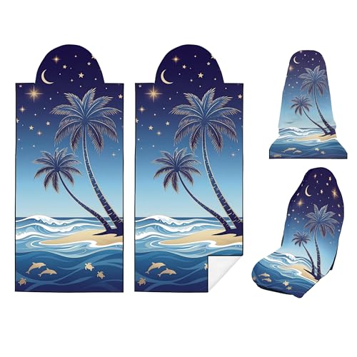 2 Pack Car Seat Towel Covers, Sweat-Proof Microfiber Seat Protectors for Gym, Running, Beach & Workout, Breathable Quick-Dry, Machine Washable, Starry Palm Sea Print, Universal Fit - color: Starry Palm Sea