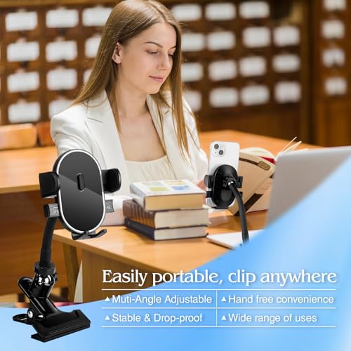 ROCKFREE Clip Phone Holder with 360° Gooseneck Arm & Auto-Locking Clamp,Short/Medium/Long Arm Options for Desk, Mic Stand, Table,Treadmill – Fits 4-7" Smartphones(Short-3.9 inch Arm) - size: Short-3.9 inch Arm