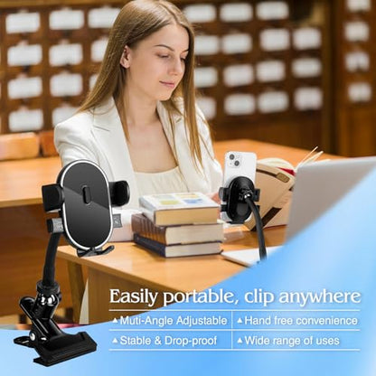 ROCKFREE Clip Phone Holder with 360° Gooseneck Arm & Auto-Locking Clamp,Short/Medium/Long Arm Options for Desk, Mic Stand, Table,Treadmill – Fits 4-7" Smartphones(Short-3.9 inch Arm) - size: Short-3.9 inch Arm