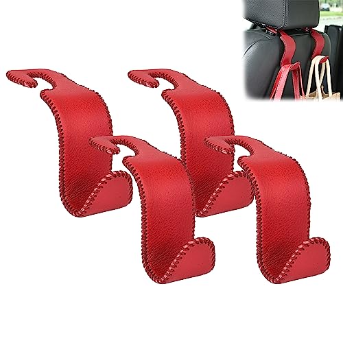 Amooca Car Seat Headrest Hook Universal Vehicle Storage Hanger Leather with Metal Car Seat Back Organizer for Handbag Purse Coat Wine 4 Pack - color: Wine, size: 4 Pack