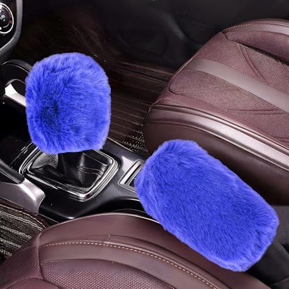 Hovom 2PCS Fluffy Car Gear Shift Knob Cover & Handbrake Cover, Soft Plush Hand Brake Handle & Gear Shift Cover for Women Girls, Universal Comfortable Warm Furry Car Accessories (Royal Blue) - color: Royal Blue