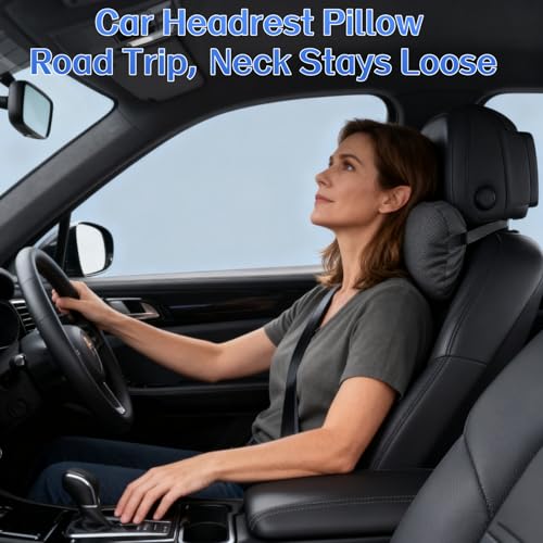 CarCarte Car Headrest Pillow, 2 Pack Car Neck Pillows for Neck Support, Super Soft Ergonomic Du-Pont Bio Cotton Head Rest Pillow for Driving Travel Pillow with Adjustable Strap (Black, Shaped Style) - color: Black1