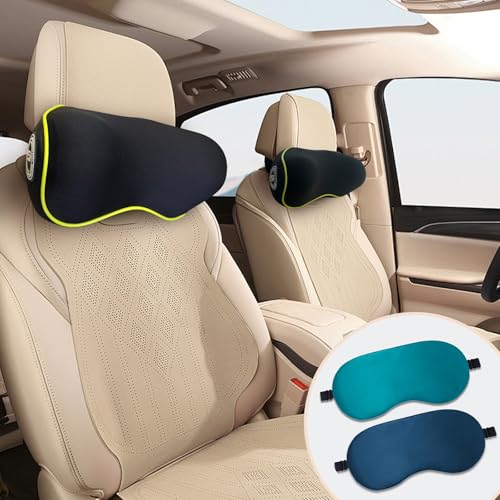 SPRFUFLY Really Chic Car Headrest Pillow, Car Pillow for Driving with Adjustable Strap, 100% Memory Foam Neck Pillow, Ergonomic Design - 2 Pack Car Neck Pillow(Includes 2 Eye Masks, Yellow Side Rope) - color: Pack of 2/Yellow Side Rope/Really Chic
