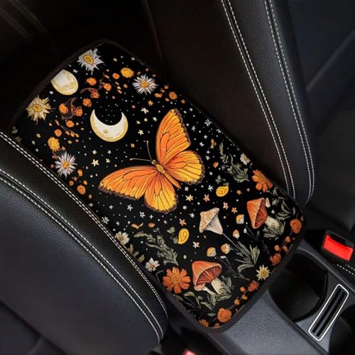 Dreaweet Car Center Console Cover Butterfly Car Accessories for Women Soft Comfy Car Arm Rest Cover Pad Universal Non-Slip Armrest Cover for Car Truck Van - color: Butterfly Floral