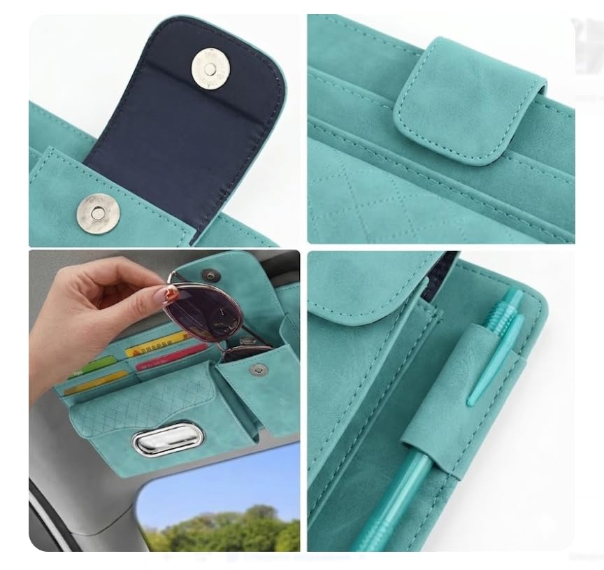 Multifunctional Car Visor Organizer (Suede leather - Blue) - color: Suede leather - Blue