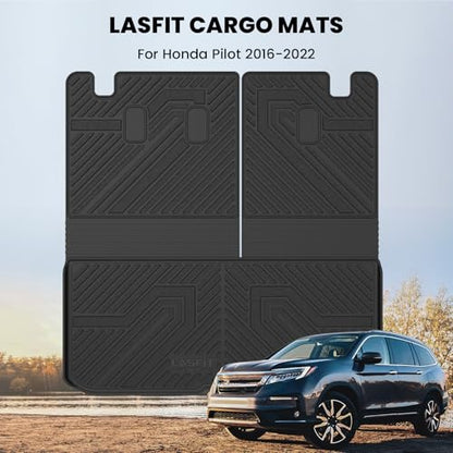 LASFIT Cargo Mat with Backrest Mat for Honda Pilot 2016-2022, Split & One-Piece Foldable Seating TPE Custom Fit Trunk Mat Cargo Liner with Seatback Mat Accessories, Black - style: 4）For Honda Pilot | 2016-2026 | Trunk Mat