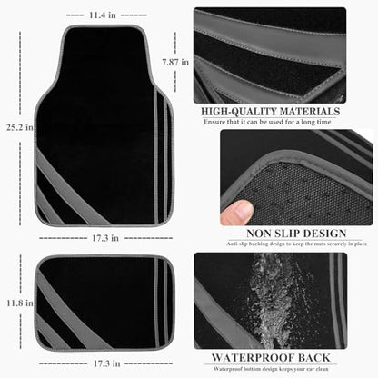 CAR PASS Carpet Car Floor Mats, Edge Leather Waterproof Car Mats with Double Stitch Line and Anti-Slip Backing Design, Fit 95% Automotive,SUVS,Sedan,Vans (Black and Gray) - color: Black and Gray