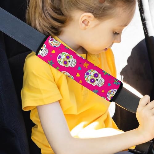 Men's Comfortable Cushion Pad Car Shoulder Strap, Day Dead Mexican Sugar Skull Harness Pad Car Belt Covers - color: Color855