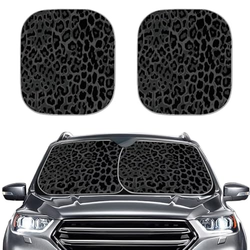 Black Leopard Print Sun Visor for Car 2 PCS Windshield Sun Shade Foldable Sunshade Protector, Sun Heat and UV Rays Blocker Universal Fit Trucks SUV Van,Automotive Interior Accessories - color: Black Leopard Print