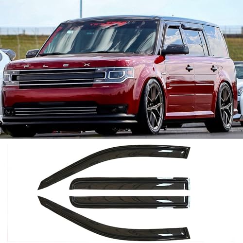 94079 Side Window Visors Wind Vent Deflector,4pcs Outside Mount Tape-On Nice Sun Rain Guards Set fit for 2009-2019 Ford Flex,Dark Smoke Window Shade - size: 2009-2019 Ford Flex(Dark Smoke)