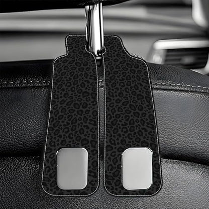 Abstract Black Leopard Animal Colorful Paw Prints 1 Pack Bag Purse Holder for Car Premium Leather Double Metal Hook for Handbags, Grocery Bags and Phones - color: Abstract Black Leopard Animal