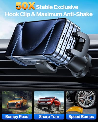 HTU 【Military-Grade Car Phone Holder,【Strongest & Longest Steel-Hook】 Car Vent Mount, Handsfree 360° Adjustable Automobile Cradle Air Clip Stand for iPhone 17 16 15 14 Pro Max Samsung (Graphite Gray) - color: Graphite Gray
