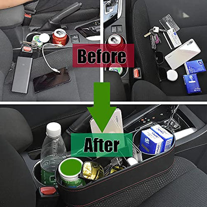 Iokone Coin Side Pocket Console Side Pocket Leather Cover Car Cup Holder Auto Front Seat Organizer Cell Mobile Phone Holder (Slim-Black) - color: Slim-Black