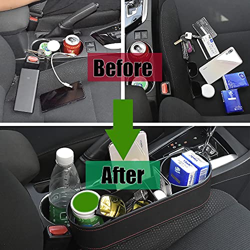 Iokone Coin Side Pocket Console Side Pocket Leather Cover Car Cup Holder Auto Front Seat Organizer Cell Mobile Phone Holder (Slim-Black) - color: Slim-Black
