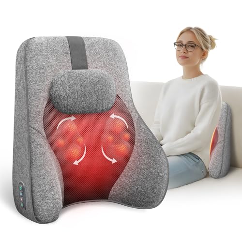 COMFIER Shiatsu Back Lumbar Support Pillow for Office Chair with 4 Massage Heads & Heat, Memory Foam Lumbar Pillow for Computer Gaming Chair - Dark Gray - color: Dark Gray
