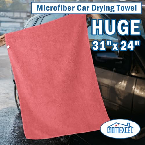 HOMEXCEL Professional Large Microfiber Car Drying Towels 2 Pack, Lint Free, Scratch Free, Highly Absorbent Drying Towel for Cars, SUVs, RVs, Trucks, and Boats,31" x 24",Red - color: Red