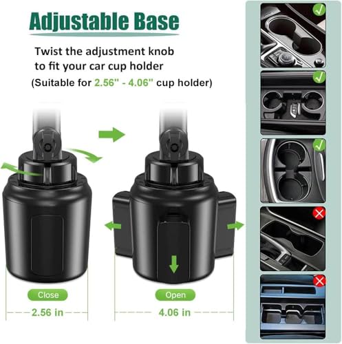 LycoGear Drinks Cup Holder Car Mount for Portable 8" 9" 10" inch CarPlay Screens w/Adjustable Height & Movable Arm (4 Prong Connector)