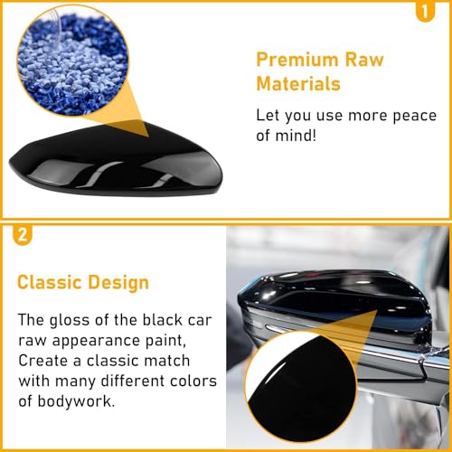 Moonlinks Compatible with 2016-2021 Honda Civic Side Mirror Cover Replacement,Glossy Black LH & RH Side Door Rearview Mirror Cap Trim for 10th Gen Civic,2019-2022 Insight,(1 Pair) - size: 10th-Pair Black