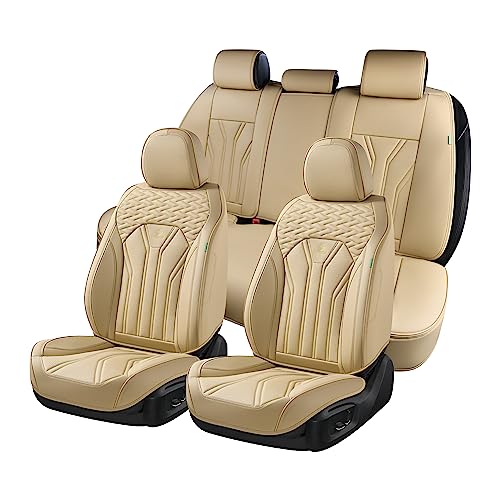 FLORICH Leather Seat Covers, Seat Covers Full Set, Car Seat Protectors 5 Seats, Automotive Seat Covers Fit for Most Cars Trucks-Beige - color: Beige, size: FullSet