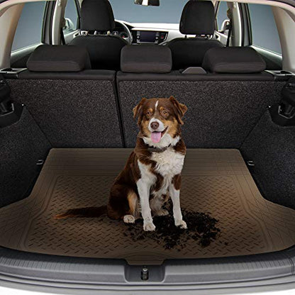 FH Group Trimmable Non-Slip Rubber Floor Mats 3 Row Set - Universal Fit for Cars Trucks and SUVs (Beige) F11305 + F16400 - color: Beige, style: 3 Row Set + Cargo