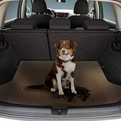 FH Group Trimmable Non-Slip Rubber Floor Mats 3 Row Set - Universal Fit for Cars Trucks and SUVs (Beige) F11305 + F16400 - color: Beige, style: 3 Row Set + Cargo