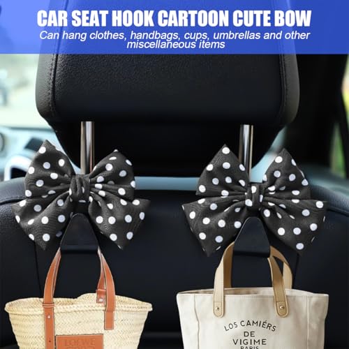Mandark 2PCS Car Seat Hooks - Cute Bow Vehicle Hooks for Purses & Bags, Universal for SUV, Sedan, Truck (Black/Polka Dot) - color: Black/Polka Dot