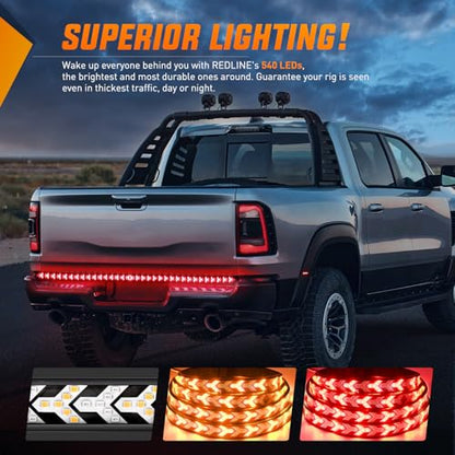 Nilight Truck Tailgate Light Strip 60Inch Arrow 540 LED with Red Running Brake Lights Amber Turn Signals Strobe Lights - color: 60" Tailgate Light Strip Red/Amber Arrow