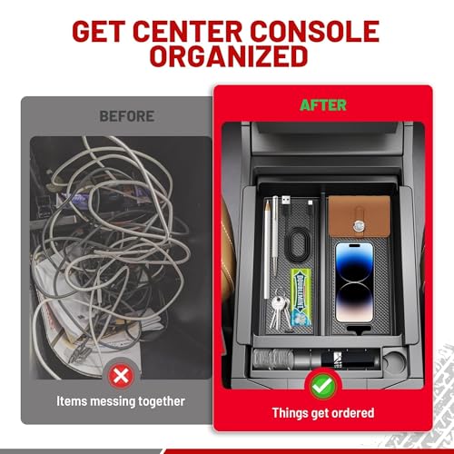 RED WOLF Center Console Organizer Tray for 2010-2024 Toyota 4 Runner Armrest Box Secondary Storage with Notched Edge Preserved Hole for Charging Cable Exactly Match Car Armrest