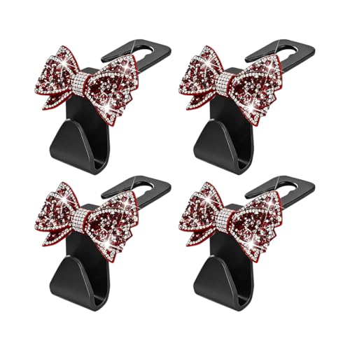 Zpana Bling Car Headreat Hook, 2PCS Crystal Rhinestone Cute Bow Vehicle Seat Back Hanger Storage for Purses Bags Grocery, Diamond Auto Rear Seat Organizer, Universal for SUV Truck Sedan (Red) - style: Red/4PCS