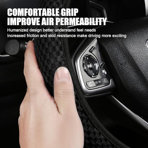 Tesnaao Pack-1 Car Steering Wheel Cover, Ice Silk 3D Massage Mesh Breathable Without Inner Ring Steering Wheel Cover, Elastic Easy Grip Anti-Slip Protector for 14.5"-15", Universal for Cars (Black)