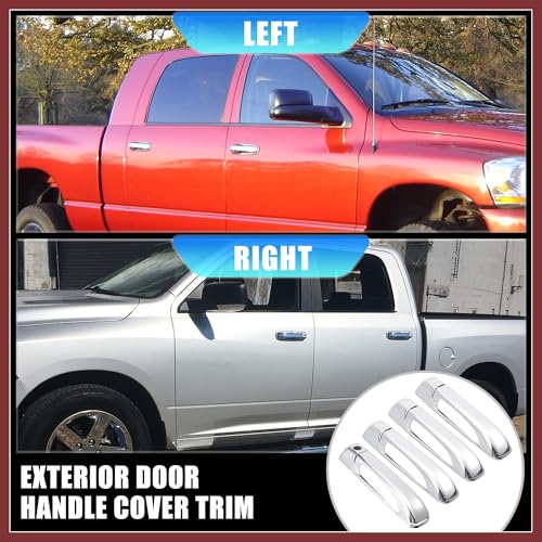 4pcs Chrome Plated ABS Exterior Side Door Handle Cover Trim for Dodge for Ram 1500 2500 3500 for Jeep Commander Grand Cherokee 2006-2010 Silver Tone Outer Door Handle Replace Parts