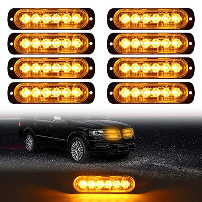 DIBMS LED Strobe Warning Lights, 8x Amber Yellow LED Strobe Warning Emergency Flashing Light Caution Construction Hazard Light Bar For Car Truck Van Off Road Vehicle ATV SUV Surface Mount - color: Amber