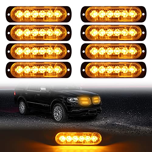 DIBMS LED Strobe Warning Lights, 8x Amber Yellow LED Strobe Warning Emergency Flashing Light Caution Construction Hazard Light Bar For Car Truck Van Off Road Vehicle ATV SUV Surface Mount - color: Amber