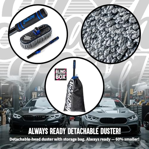 Flash Dog Microfiber Car Duster Exterior - Scratch Free Waterless Cleaning Brush for Cars/SUV/Truck Roofs, Windshields | Telescopic Aluminum Alloy Handle - color: Gray