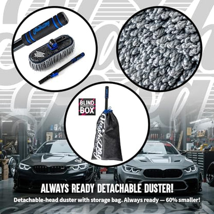 Flash Dog Microfiber Car Duster Exterior - Scratch Free Waterless Cleaning Brush for Cars/SUV/Truck Roofs, Windshields | Telescopic Aluminum Alloy Handle - color: Gray