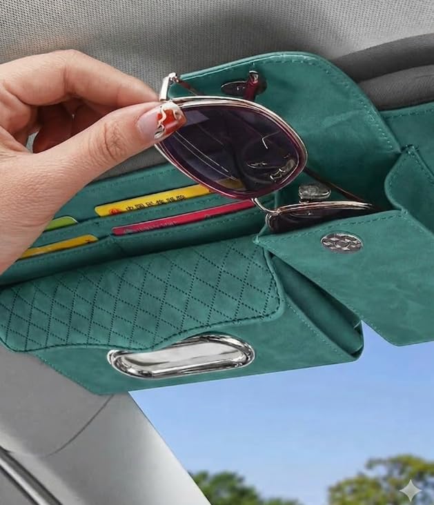 Multifunctional Car Visor Organizer (Suede leather - Blue) - color: Suede leather - Blue