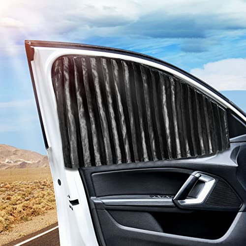 ZATOOTO Car Side Window Sun Shades - Front Privacy Magneic Black 2 Pcs Automotive Covers - Sunshades Curtain Prevent Glare and UV Rays for Baby - color: Black Faux Silk Louvered–Front 2PCS